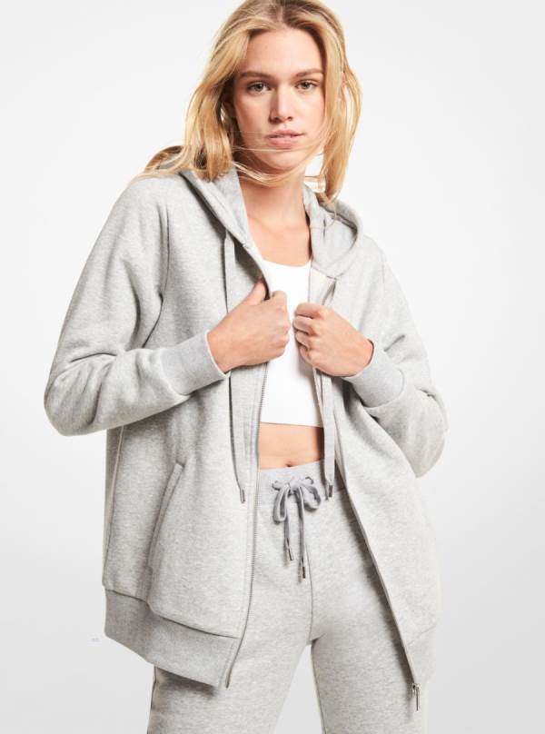 Damske Mikiny S Kapucňou Michael Kors KORS Organic Cotton Blend Zip-Up Siva - Oblecenie Michael Kors Sleva | DFRZE-2135